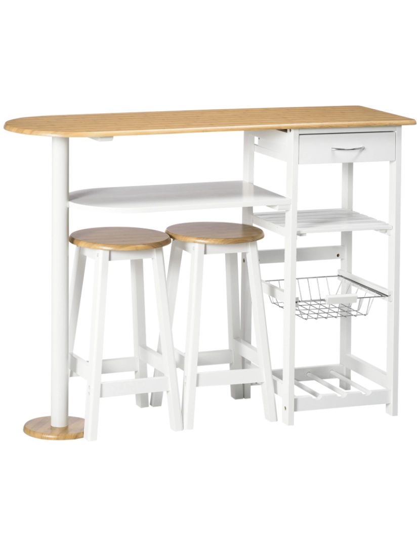 Homcom - Mobiliário Alto com Mesa e Bancos 119x38.5x88.5cm cor madeira e branco 835-522