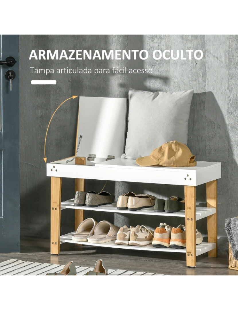 imagem de Banco Sapateiro 80x30x45cm cor madeira e branco 837-2026