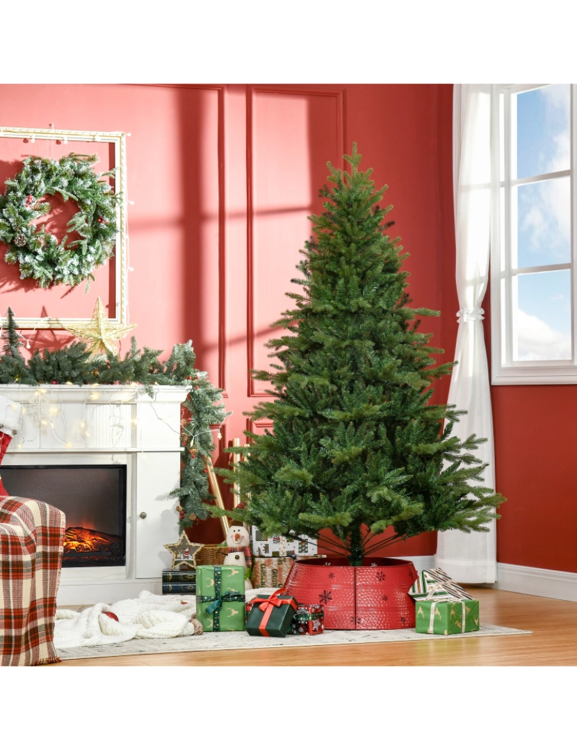 imagem grande de HOMCOM Árvore de Natal Artificial 180cm com 1443 Ramos Folhas de PVC Base Dobrável e Suporte Metálico Decoração de Natal para Interiores Verde2