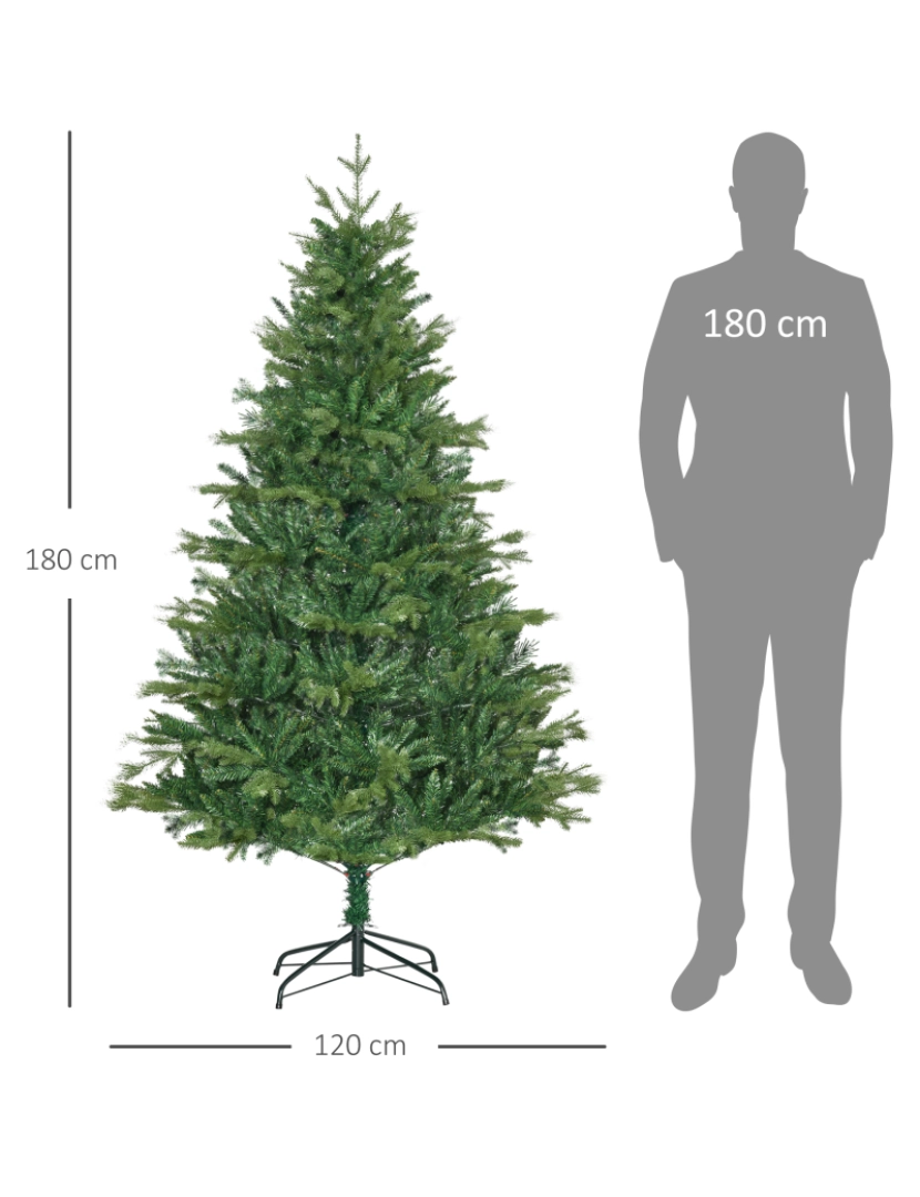 imagem de HOMCOM Árvore de Natal Artificial 180cm com 1443 Ramos Folhas de PVC Base Dobrável e Suporte Metálico Decoração de Natal para Interiores Verde3