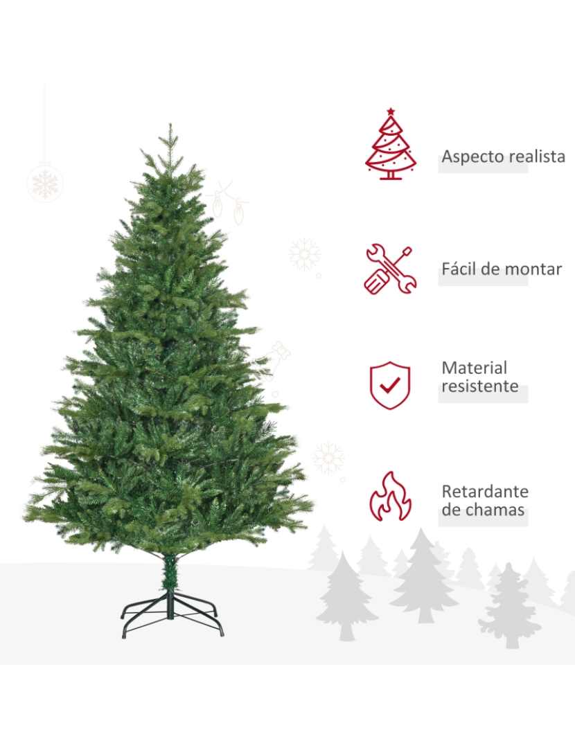 imagem de HOMCOM Árvore de Natal Artificial 180cm com 1443 Ramos Folhas de PVC Base Dobrável e Suporte Metálico Decoração de Natal para Interiores Verde4