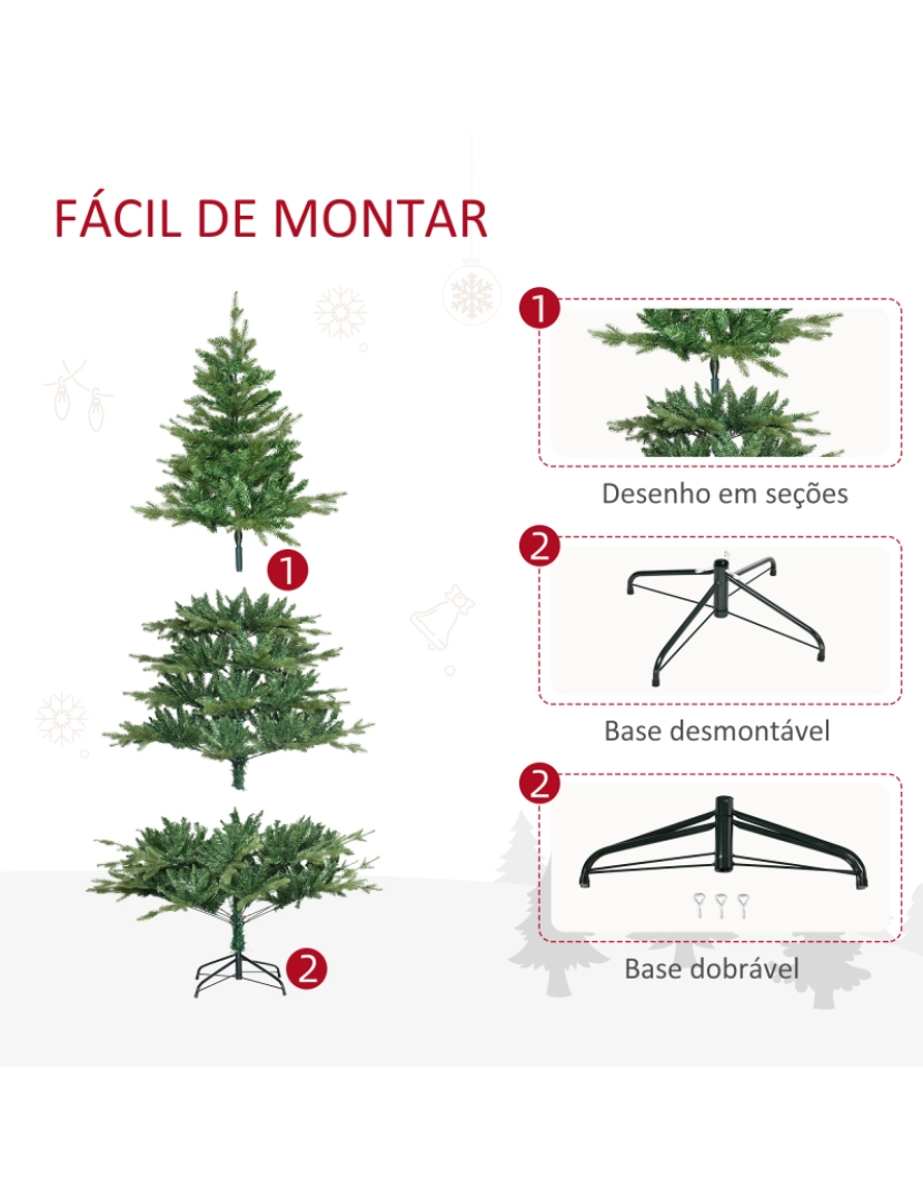 imagem grande de HOMCOM Árvore de Natal Artificial 180cm com 1443 Ramos Folhas de PVC Base Dobrável e Suporte Metálico Decoração de Natal para Interiores Verde6