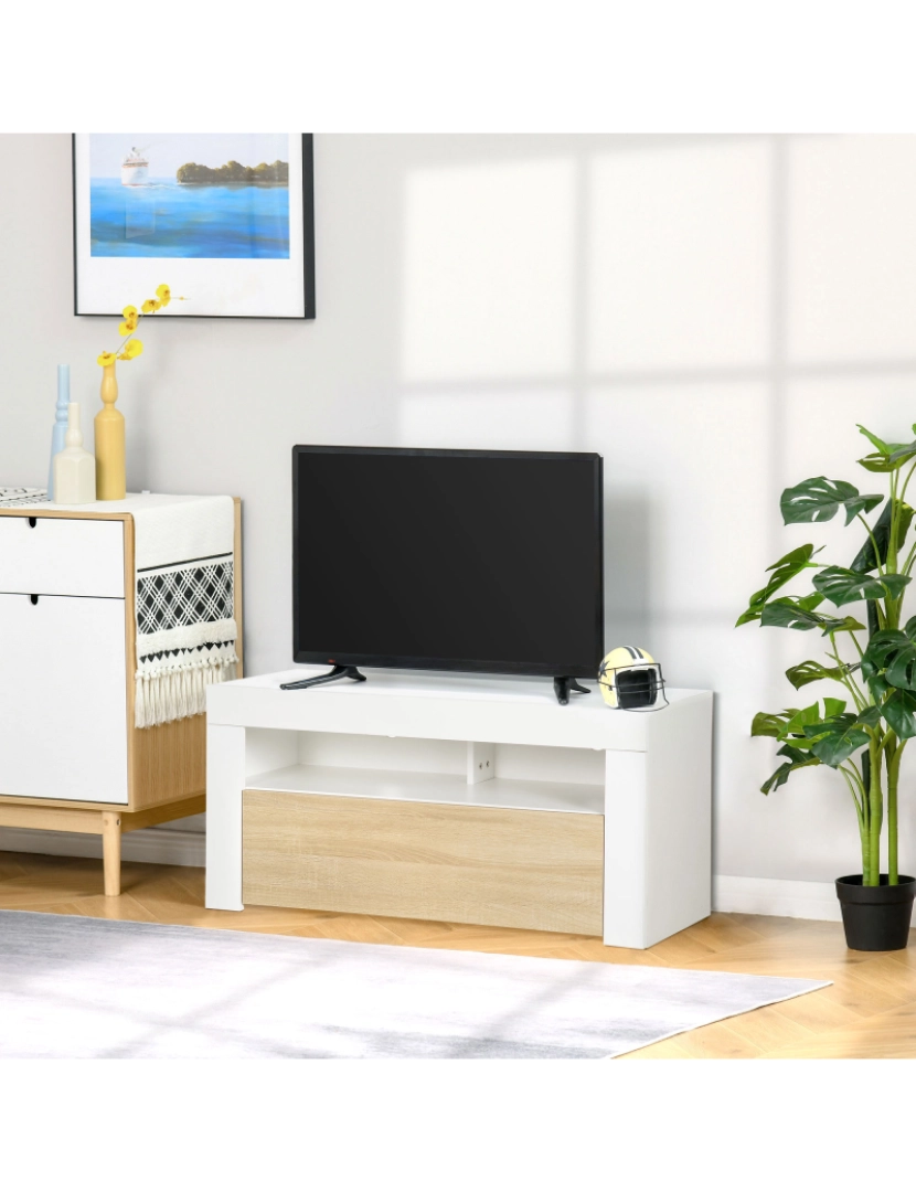 imagem de Móvel de TV 100x35x48.4cm cor madeira e branco 839-470V00WT2