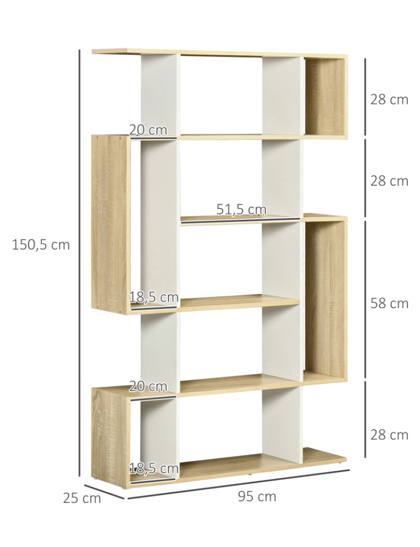 imagem de Estante 95x25x150.5cm cor madeira e branco 836-542MX3