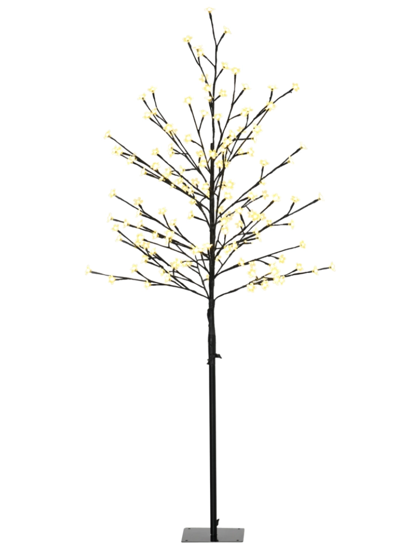 imagem de HOMCOM Árvore Cerejeira com 150 Luzes LED IP44 Branco Quente Árvore Decorativa com Ramos Flexíveis para Sala de Estar Festas Interior 17x17x150cm Preto1