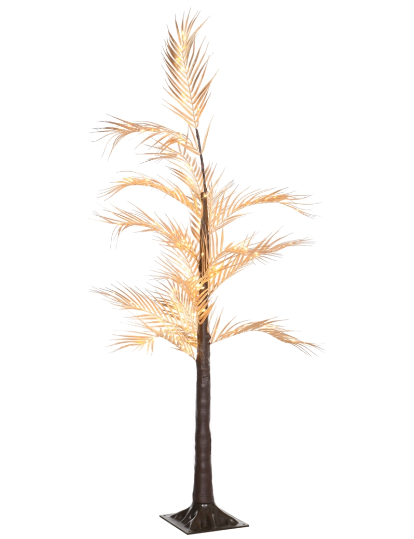 imagem de HOMCOM Árvore Palmeira com 150 Luzes LED IP44 Branco Quente Árvore Decorativa para Sala de Estar Festas Interior 21x21x150cm Dourado1