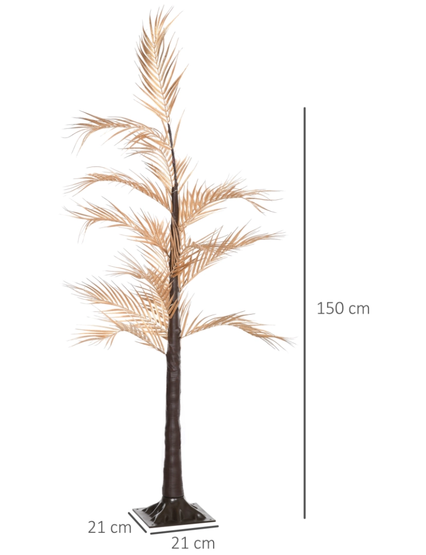 imagem de HOMCOM Árvore Palmeira com 150 Luzes LED IP44 Branco Quente Árvore Decorativa para Sala de Estar Festas Interior 21x21x150cm Dourado3