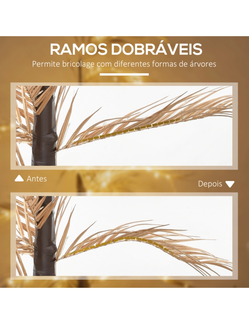 imagem de HOMCOM Árvore Palmeira com 150 Luzes LED IP44 Branco Quente Árvore Decorativa para Sala de Estar Festas Interior 21x21x150cm Dourado6