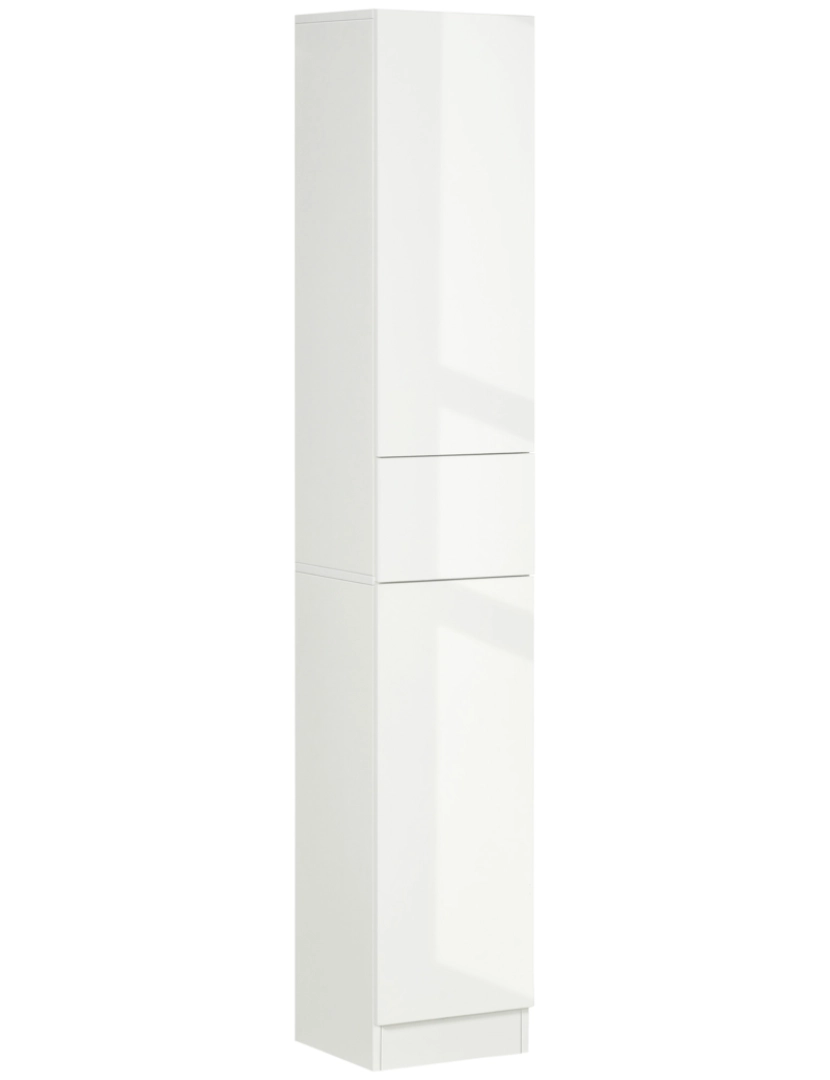 imagem de kleankin Coluna Casa de Banho com 1 Gaveta e 5 Prateleiras Coluna Casa de Banho de Estilo Moderno para Cozinha Sala de Estar 30x28x170cm Branco1