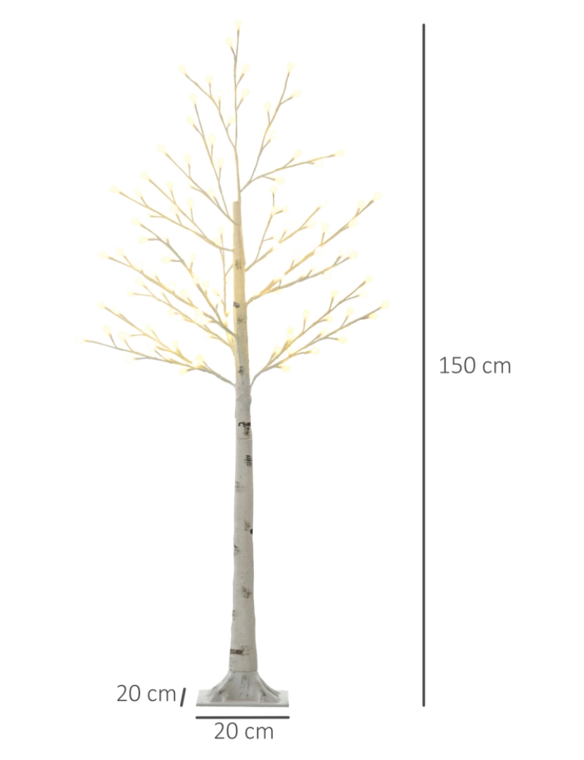 imagem de HOMCOM Árvore Sintética Altura 150cm com 120 Luzes LED IP44 Ajustável em 3 Modos Ramos Flexíveis e Base de Candeeiro Árvore de Decoração de Natal para Interiores 20x20x150cm Branco3