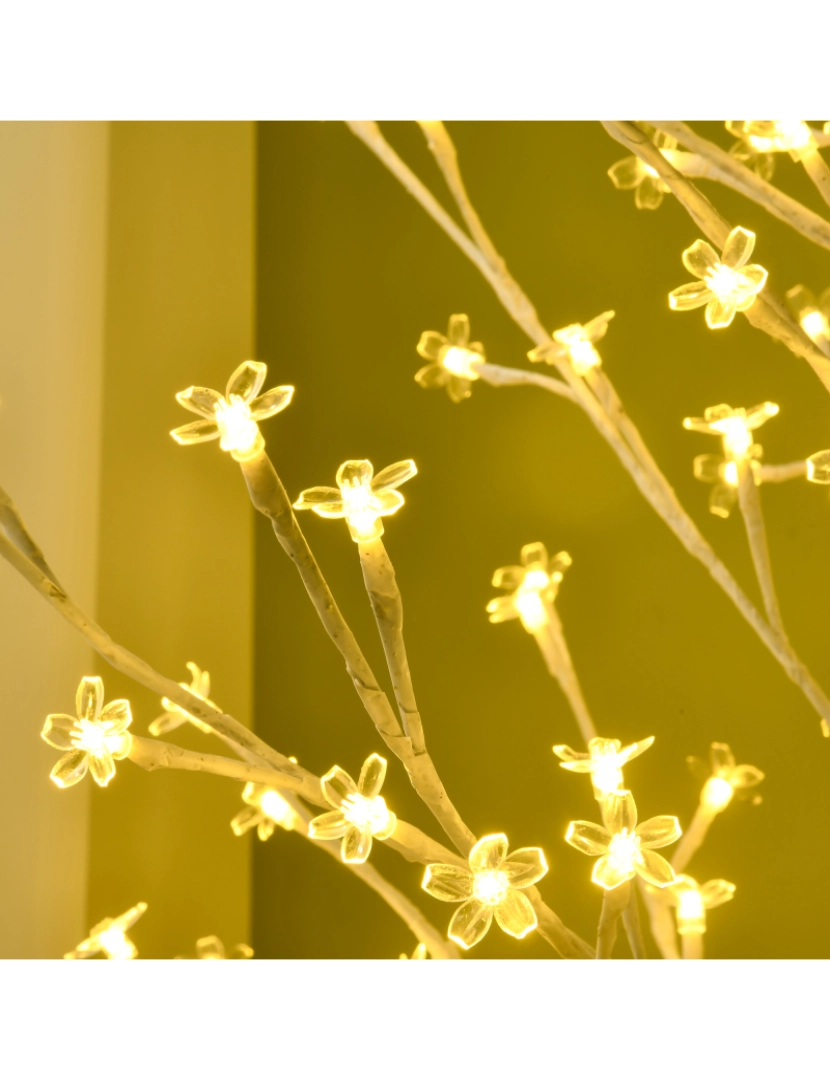imagem de HOMCOM Árvore Cerejeira com 180 Luzes LED IP4 Banco Quente Candeeiro Decorativo com Flor de Cereja com Luz Ajustável em 3 Modos para Sala de Estar Festas Interiores 21,5x21,5x180cm Branco3