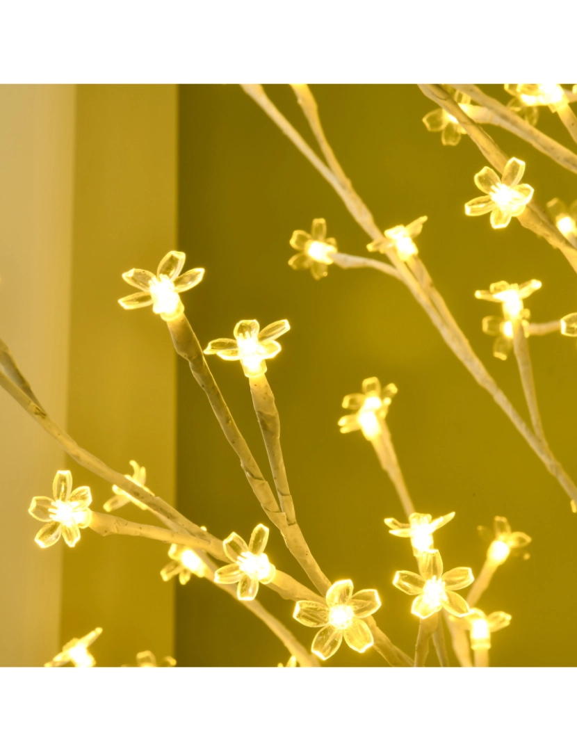 imagem de HOMCOM Árvore Cerejeira com 180 Luzes LED IP4 Banco Quente Candeeiro Decorativo com Flor de Cereja com Luz Ajustável em 3 Modos para Sala de Estar Festas Interiores 21,5x21,5x180cm Branco8
