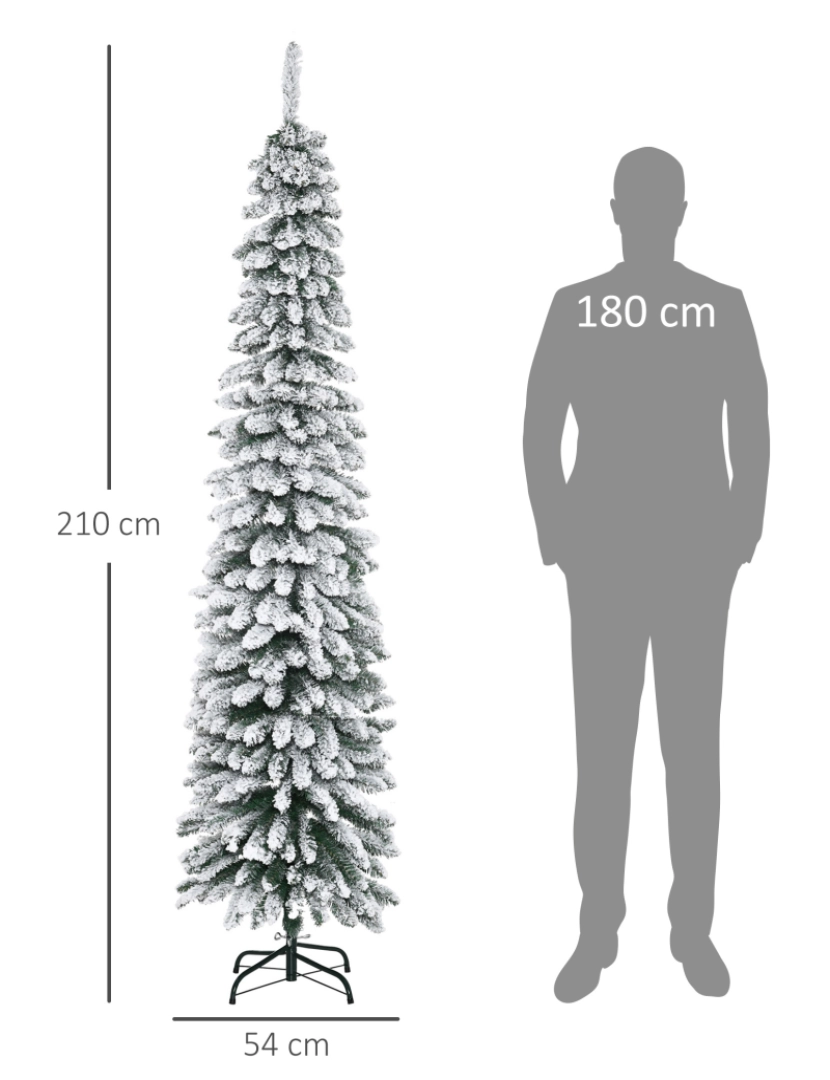 imagem grande de HOMCOM Árvore de Natal Artificial 210cm com Neve Ignífugo com 490 Ramos Folhas de PVC Base Dobrável e Suporte Metálico Decoração de Natal para Interiores Verde3