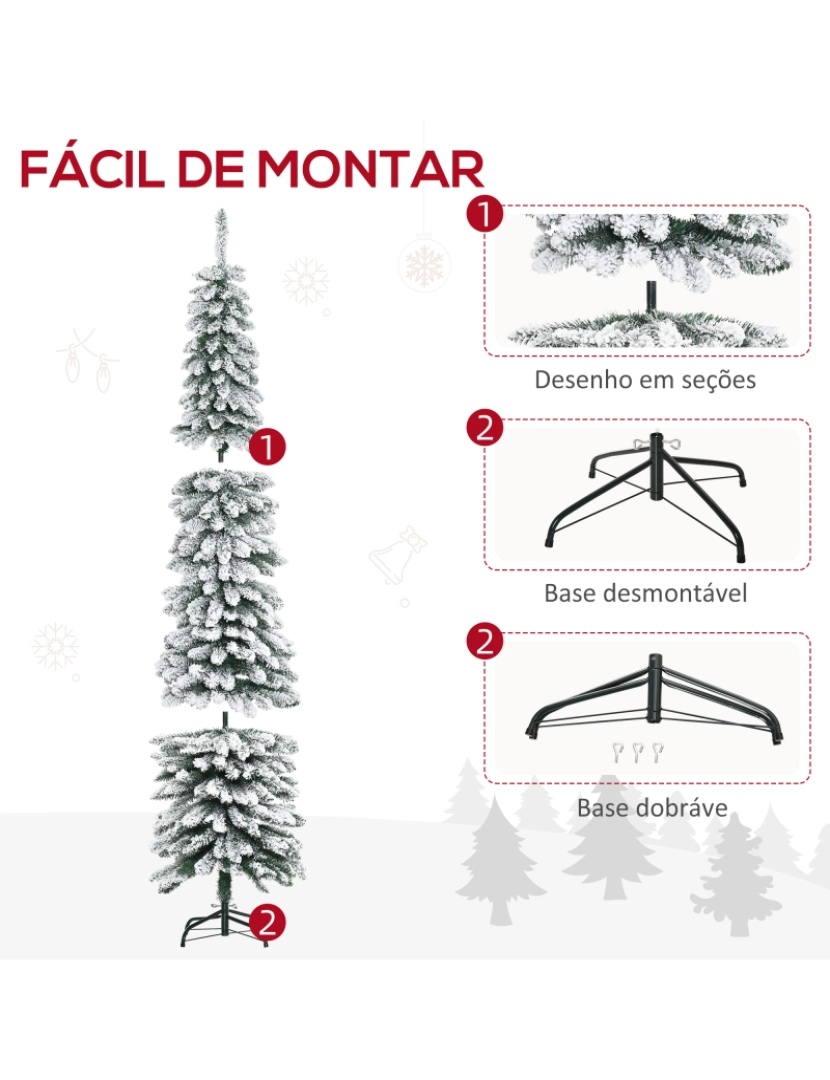 imagem de HOMCOM Árvore de Natal Artificial 210cm com Neve Ignífugo com 490 Ramos Folhas de PVC Base Dobrável e Suporte Metálico Decoração de Natal para Interiores Verde6