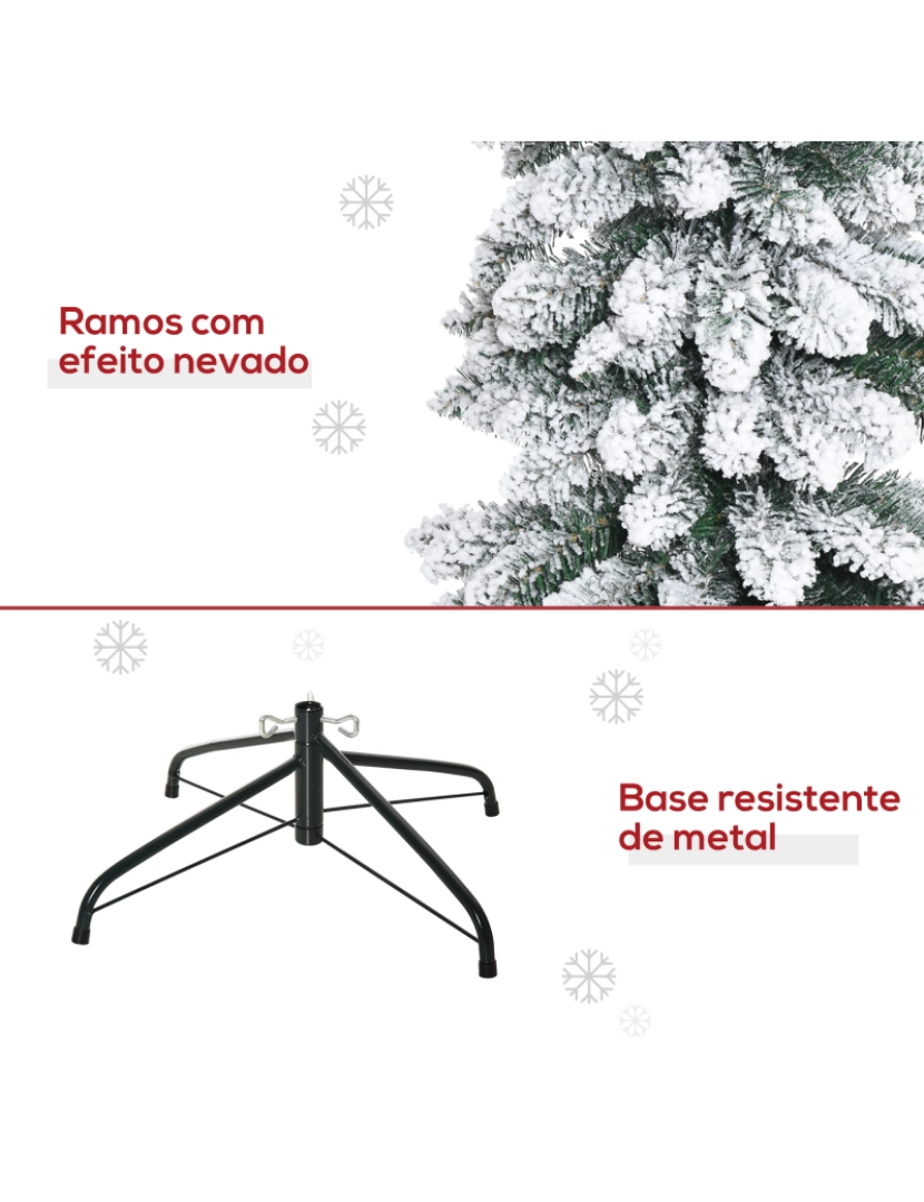 imagem de HOMCOM Árvore de Natal Artificial 210cm com Neve Ignífugo com 490 Ramos Folhas de PVC Base Dobrável e Suporte Metálico Decoração de Natal para Interiores Verde7