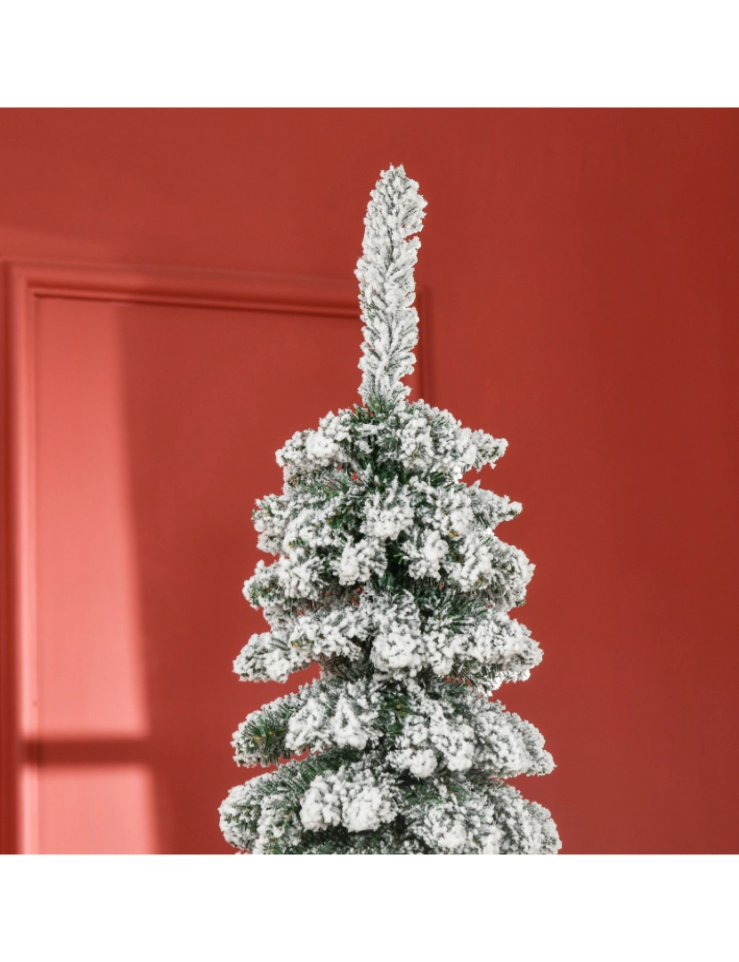 imagem de HOMCOM Árvore de Natal Artificial 210cm com Neve Ignífugo com 490 Ramos Folhas de PVC Base Dobrável e Suporte Metálico Decoração de Natal para Interiores Verde8