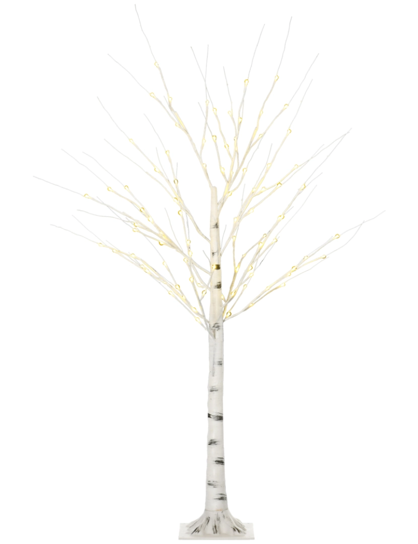 Homcom - HOMCOM Árvore de Bétula Altura 150cm com 96 Luzes LED IP44 Branco Quente Ramos Flexíveis e Base de Candeeiro Árvore de Decoração de Natal para Interiores 22x22x150cm Branco