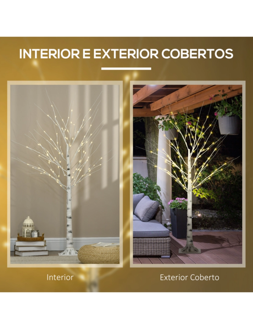 imagem de HOMCOM Árvore de Bétula Altura 150cm com 96 Luzes LED IP44 Branco Quente Ramos Flexíveis e Base de Candeeiro Árvore de Decoração de Natal para Interiores 22x22x150cm Branco4