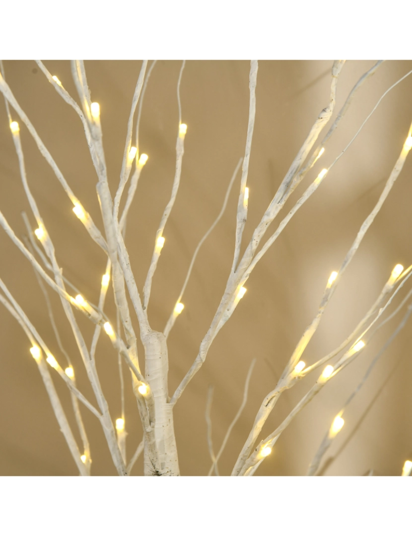 imagem grande de HOMCOM Árvore de Bétula Altura 150cm com 96 Luzes LED IP44 Branco Quente Ramos Flexíveis e Base de Candeeiro Árvore de Decoração de Natal para Interiores 22x22x150cm Branco7