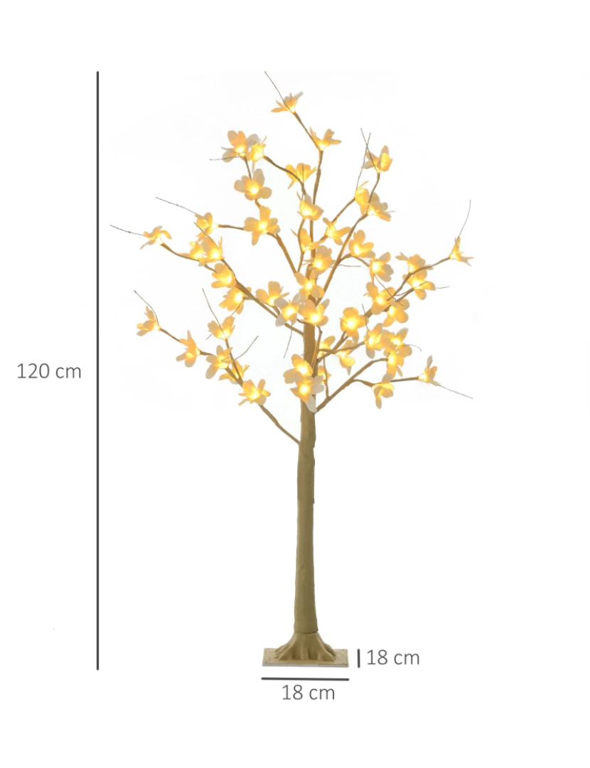 imagem grande de HOMCOM Árvore Cerejeira Altura 120 com 48 Luzes LED IP44 em Branco Quente Ramos Flexíveis e Base de Candeeiro Árvore de Decoração de Natal para Interiores 18x18x120cm Cáqui3