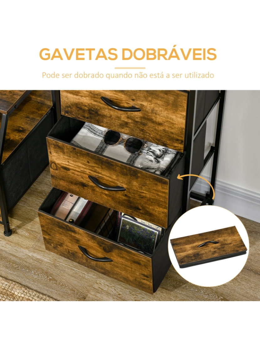 imagem de Cómoda com Gaveta Dobrável 44x29x92cm cor castanho rústico 838-299V00RB5