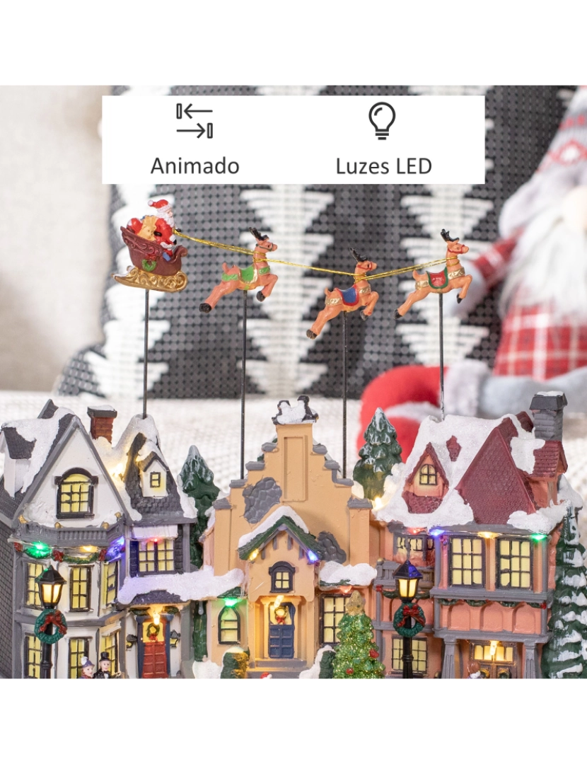 imagem de HOMCOM Aldeia de Natal Cena de Decoração Natalícia Iluminada com Luzes LED Árvore de Natal Pai Natal e Renos Decoração de Natal de Mesa 38,5x20,5x33cm Multicor7
