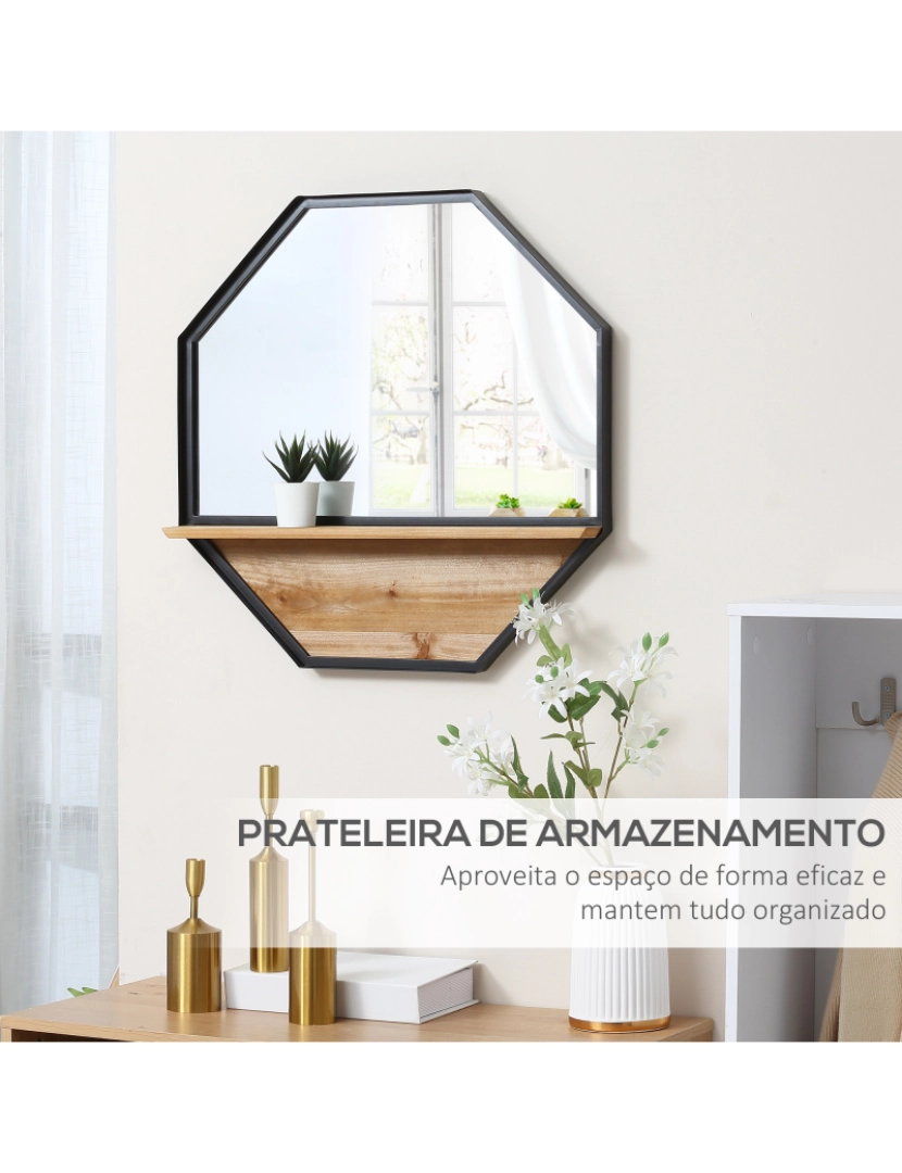 imagem de Espelho de Parede 61x8.4x61cm cor preto e madeira 830-606V00BK5