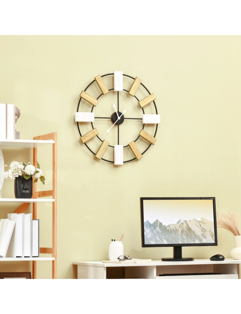 imagem grande de Relógio de Parede 60x4x60cm cor branco, preto e madeira 830-640V00MX2