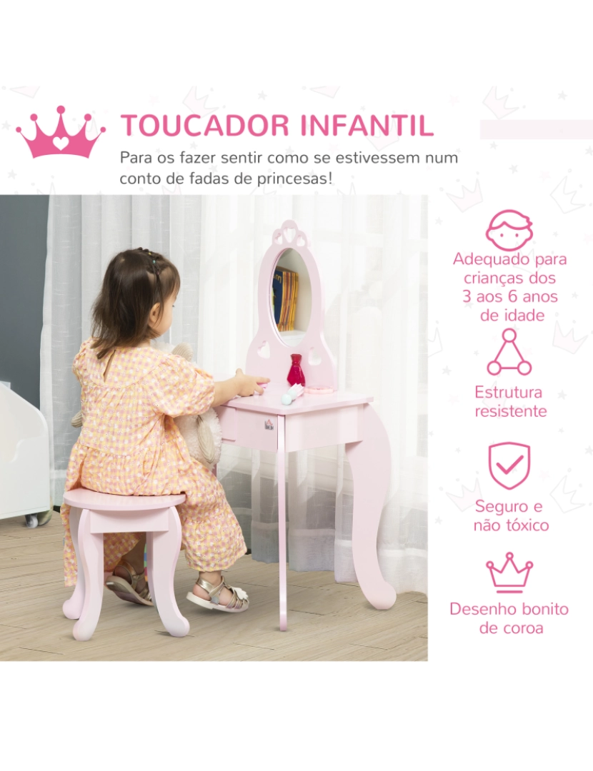 imagem de Toucador Infantil 60x36x88cm cor rosa 311-0364