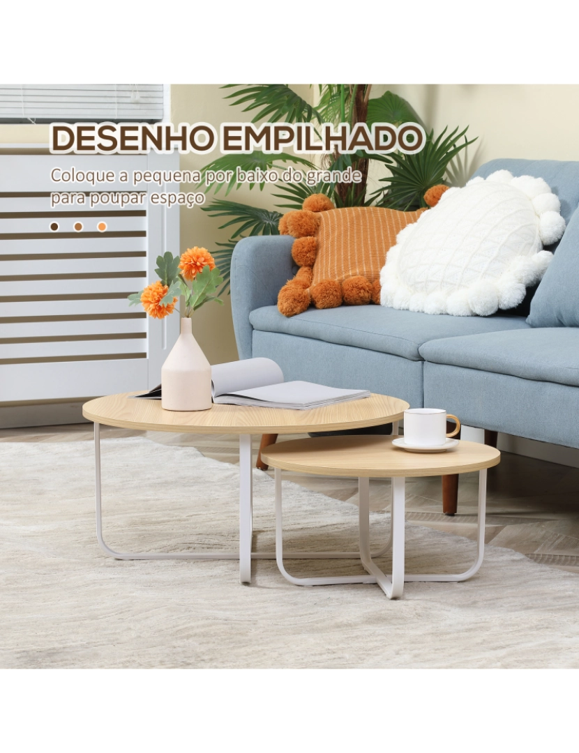 imagem de Conjunto de 2 Mesas de Centro 65x65x32cm cor madeira e branco 839-1524
