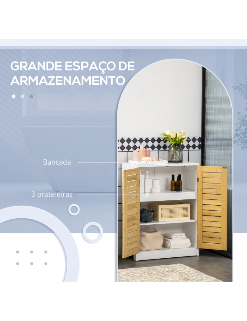 imagem de Armário Casa de Banho 60x30x80cm cor branco e madeira 834-4054