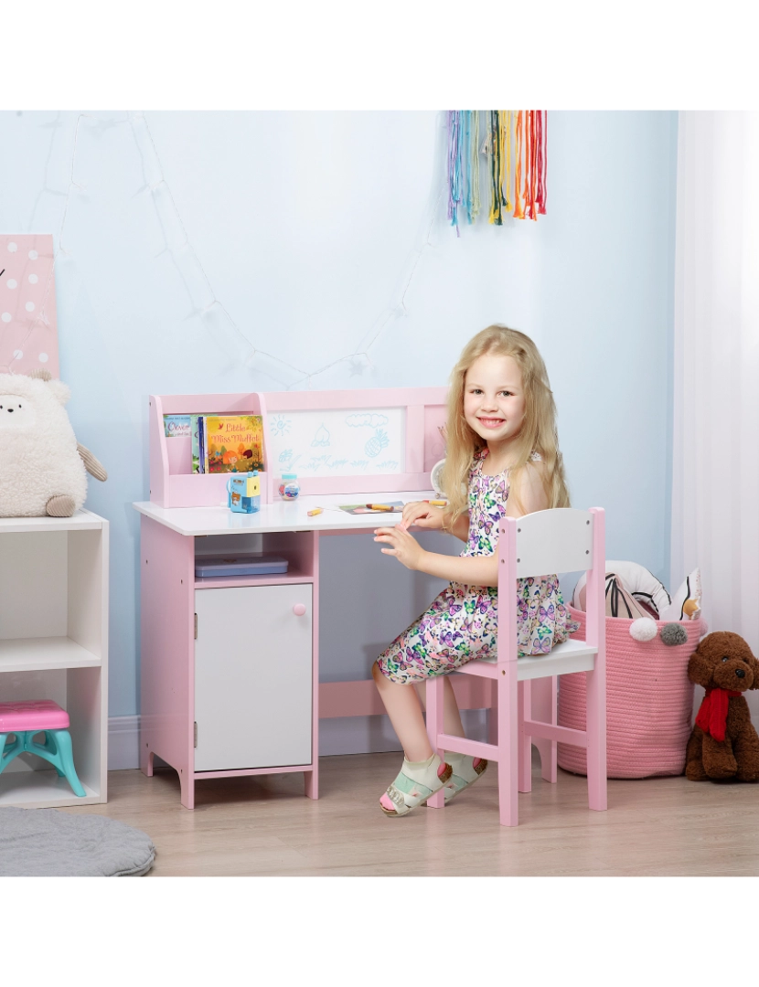 imagem de Mesa e Cadeira Infantil 90x45x85cm cor rosa 312-089V00PK2