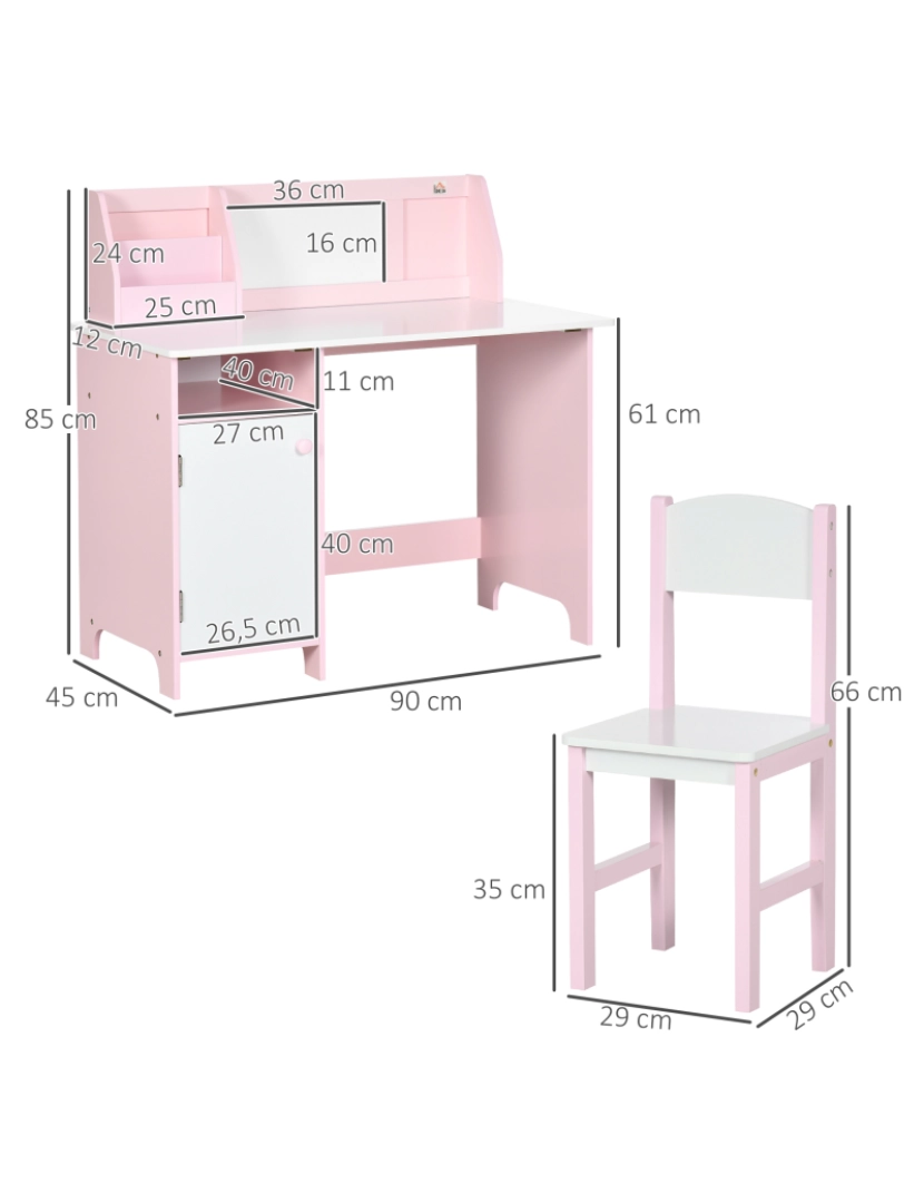 imagem de Mesa e Cadeira Infantil 90x45x85cm cor rosa 312-089V00PK3