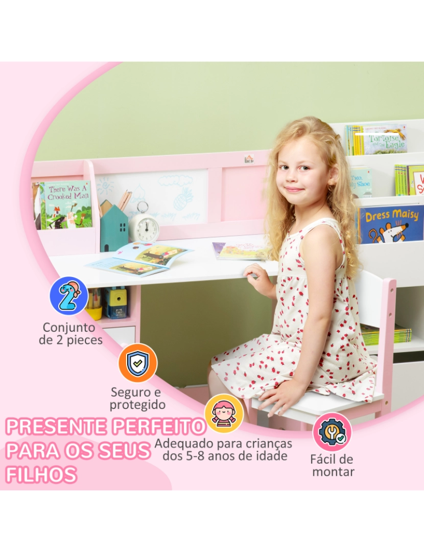 imagem de Mesa e Cadeira Infantil 90x45x85cm cor rosa 312-089V00PK6
