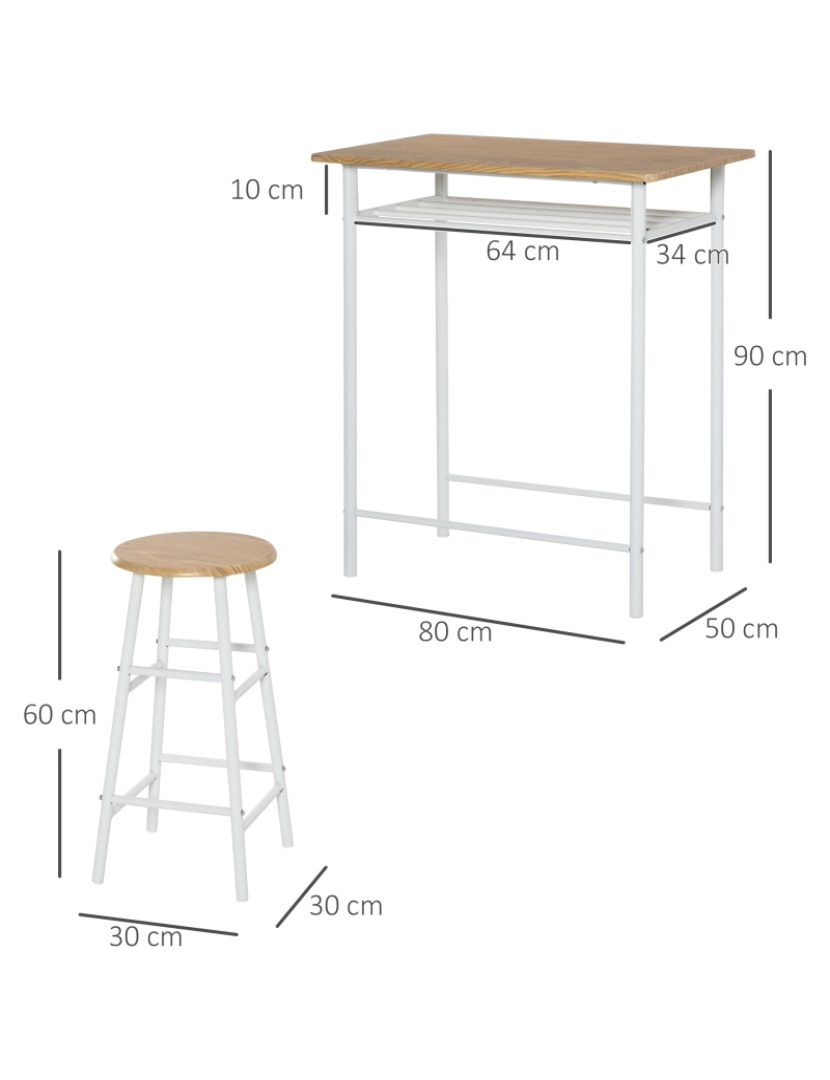 imagem de Conjunto de Móvel Bar 80x50x90cm cor madeira e branco 835-297WT3