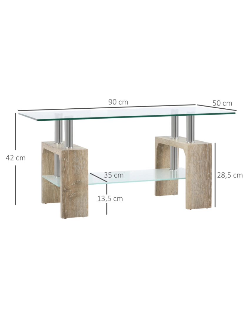 imagem de Mesa de Centro 90x50x42cm cor madeira e transparente 839-172ND3