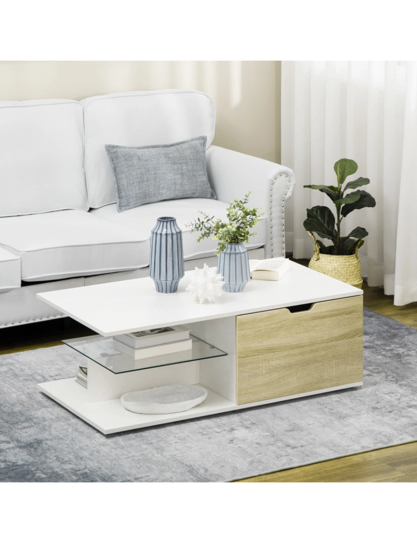 imagem de Mesa de Centro 106x58x39cm cor branco e madeira 839-243ND2
