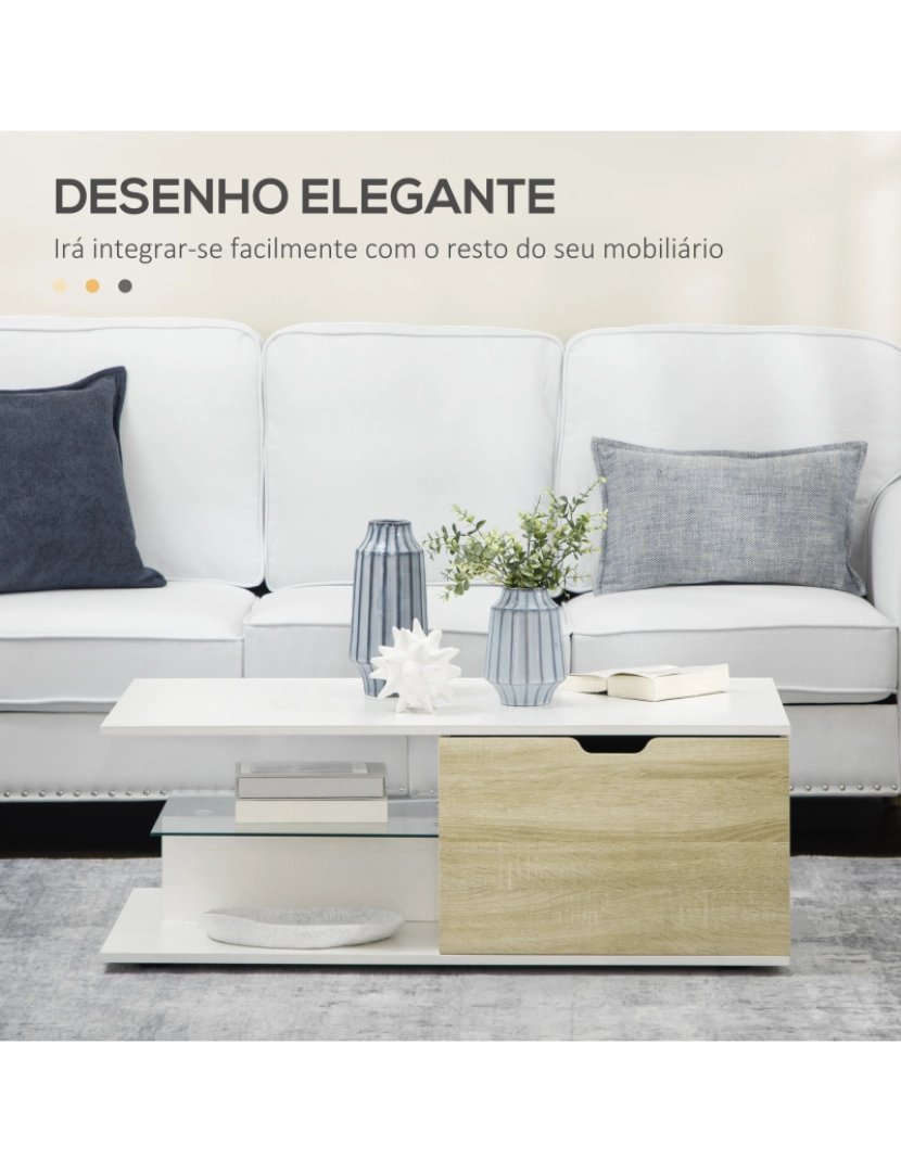 imagem de Mesa de Centro 106x58x39cm cor branco e madeira 839-243ND4
