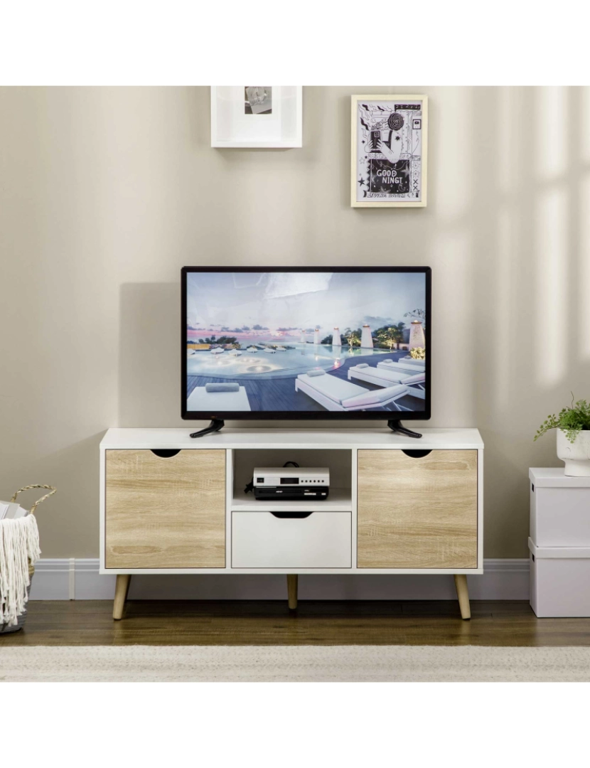 imagem de Móvel de TV 110x40x50cm cor branco e madeira 838-180ND7
