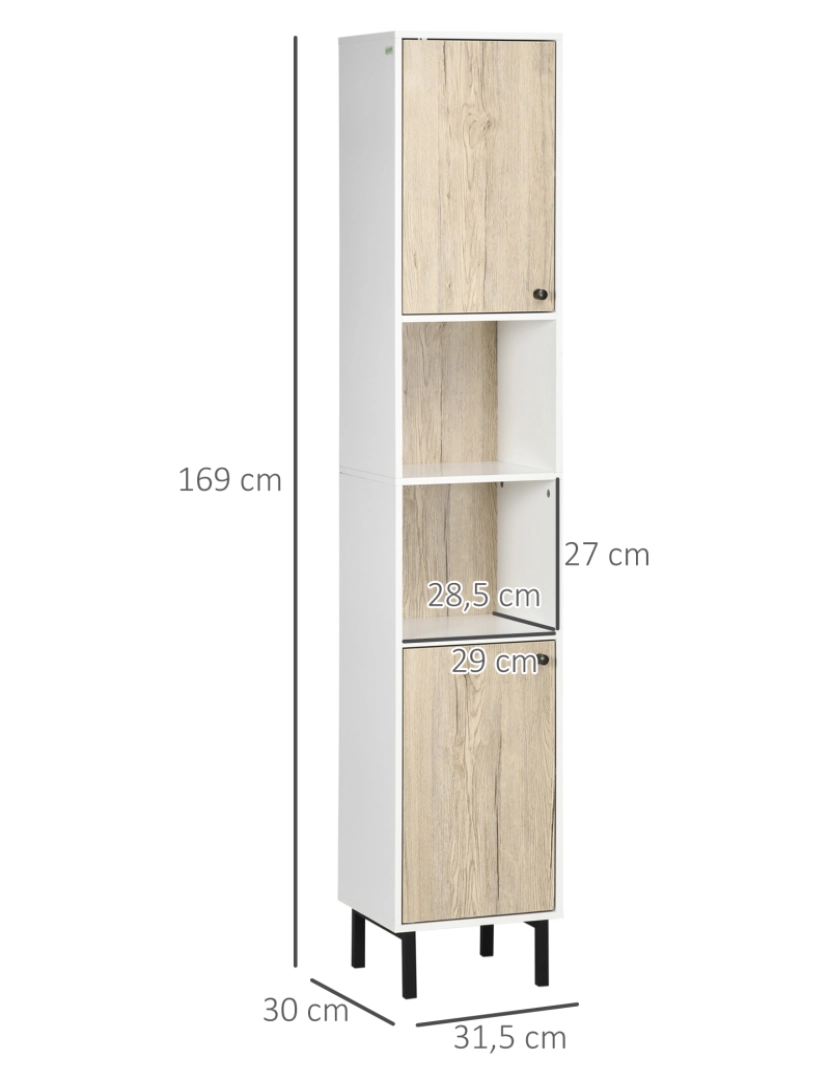 imagem de Coluna Casa de Banho 30x31,5x169cm cor branco e carvalho 834-439V013