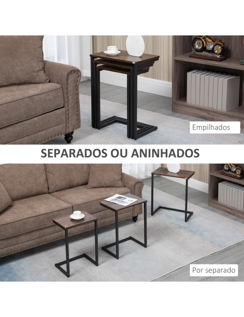 imagem de Conjunto de Mesas Auxiliares 45x30x60cm cor castanho rústico 839-608V00BN4
