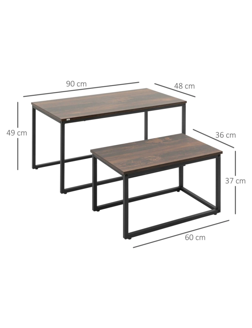 imagem de Conjunto de 2 Mesas de Centro 90x48x49cm cor castanho rústico 839-607V00BN3