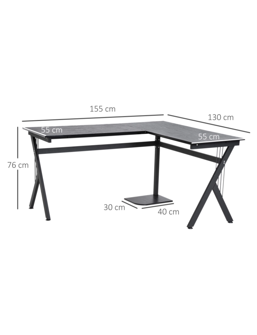 imagem de Secretária de PC 155x130x76cm cor negro A2-00813