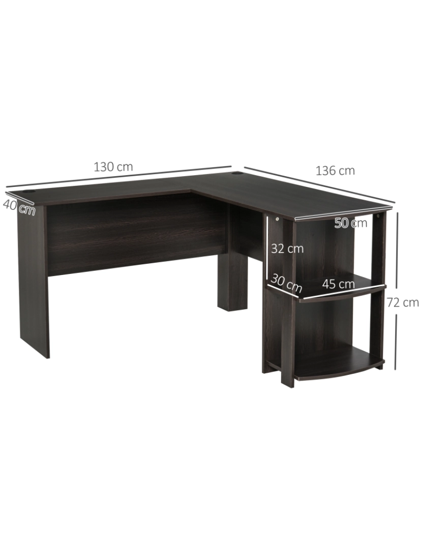 imagem de Mesa de Computador 136x130x72cm cor marrom escuro 833-378BK3