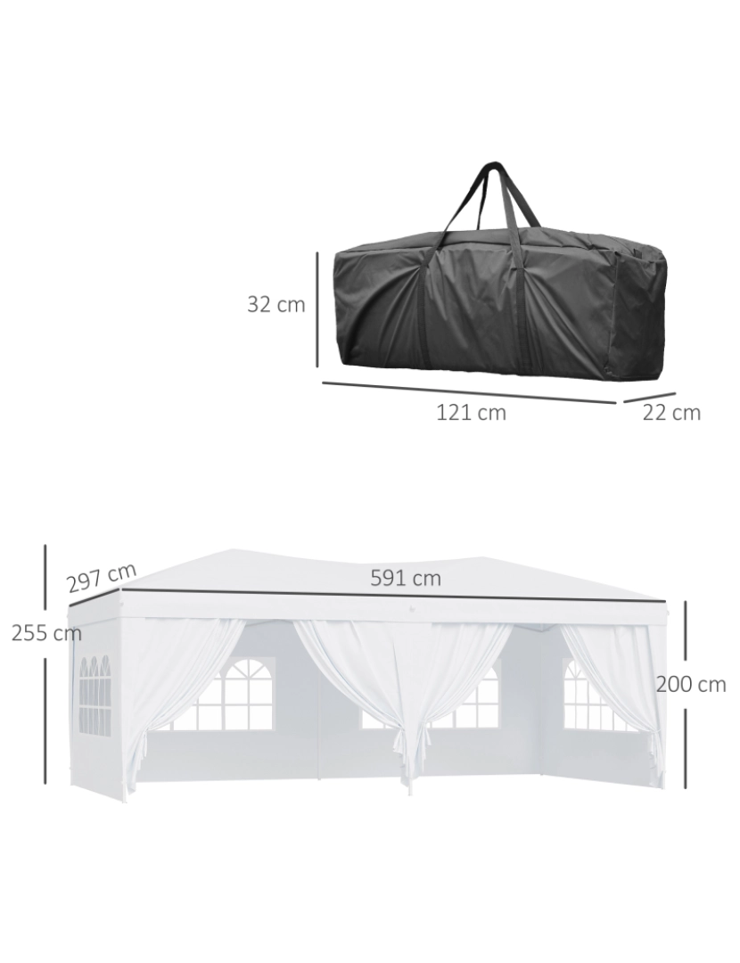 imagem de Outsunny Tenda para Festas com Paredes Laterais Amovíveis Tenda Dobrável com 2 Portas com Zíper 4 Janelas e Bolsa de Transporte 591x297x255 cm Branco3