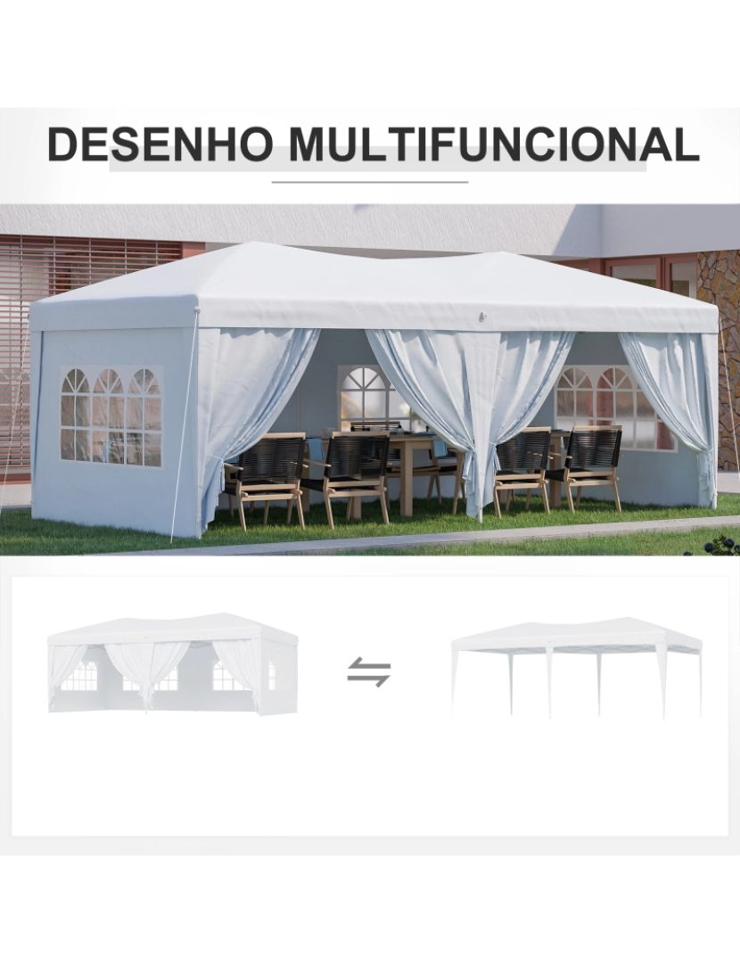 imagem de Outsunny Tenda para Festas com Paredes Laterais Amovíveis Tenda Dobrável com 2 Portas com Zíper 4 Janelas e Bolsa de Transporte 591x297x255 cm Branco4