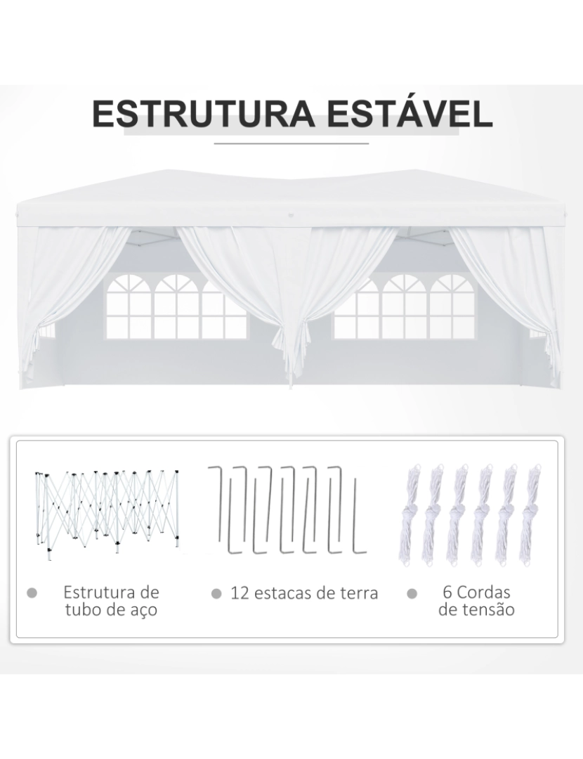 imagem de Outsunny Tenda para Festas com Paredes Laterais Amovíveis Tenda Dobrável com 2 Portas com Zíper 4 Janelas e Bolsa de Transporte 591x297x255 cm Branco7