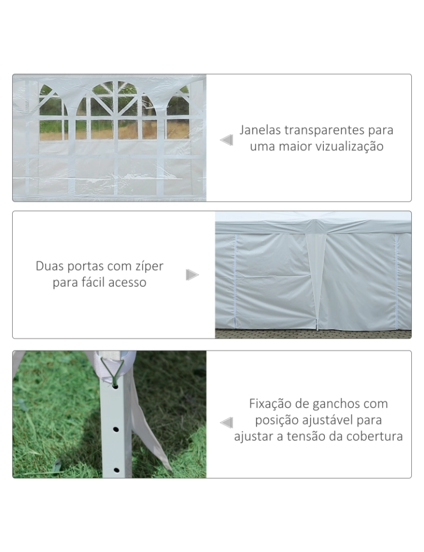 imagem de Outsunny Tenda para Festas com Paredes Laterais Amovíveis Tenda Dobrável com 2 Portas com Zíper 4 Janelas e Bolsa de Transporte 591x297x255 cm Branco8