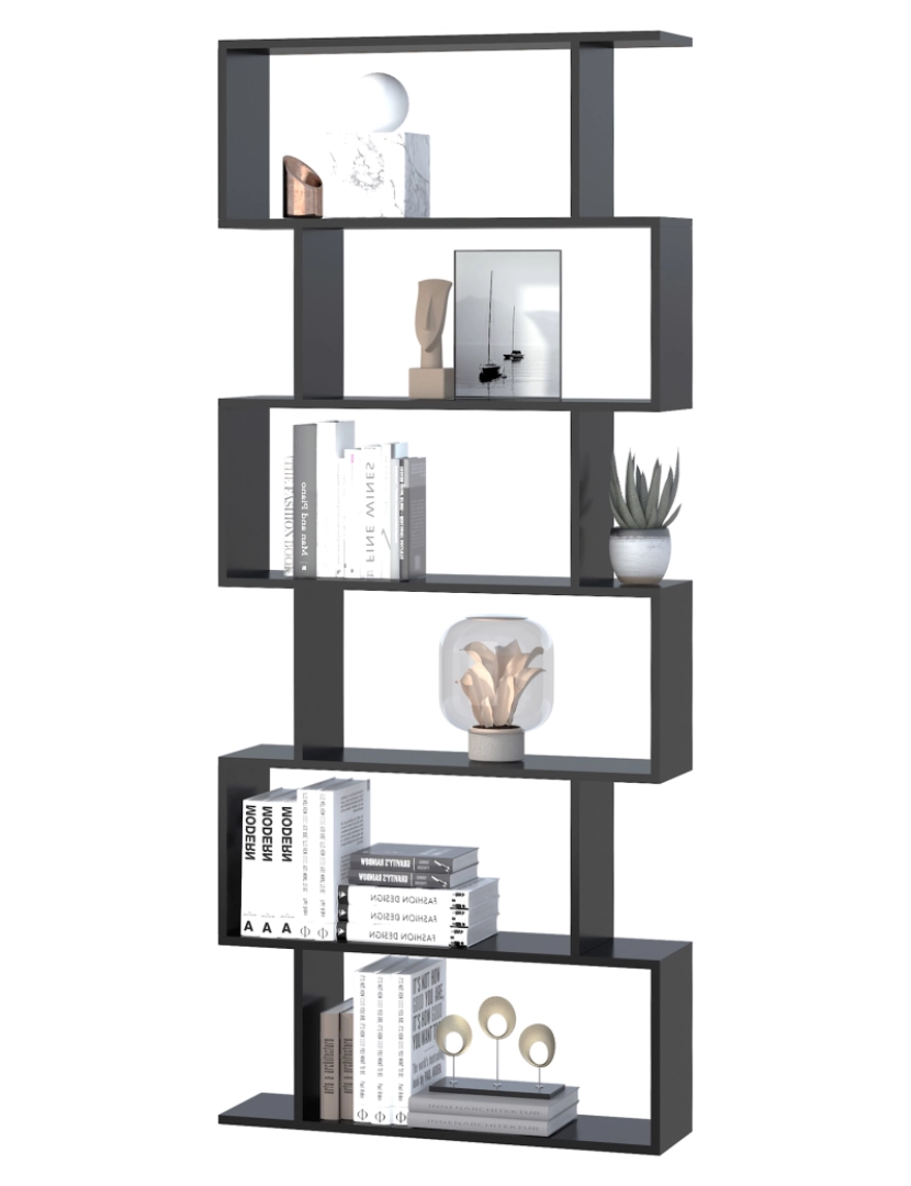 imagem de HomCom® Entante Livraria 6 Prateleiras Montagem de Parede 80x23x192cm Preto5