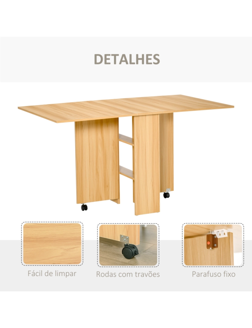 imagem de Mesa Dobrável com Rodas 140x80x74cm cor cor de madeira natural 833-4136